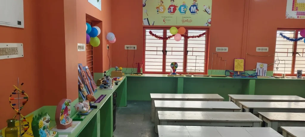 child foundation lab setup at school with stem sunq lab material